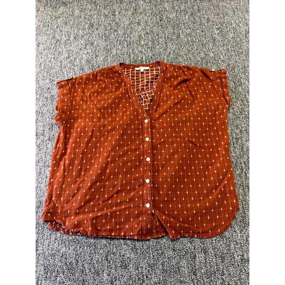 Madewell Central Shirt Womens Small Rust Jacquard Regular Fit Pleated V Neck